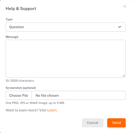 The Help & Support window.